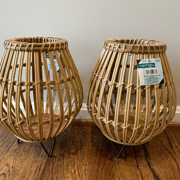 Natural Lantern On Stand set of 2 (FINAL PRICE $80 for both) (24